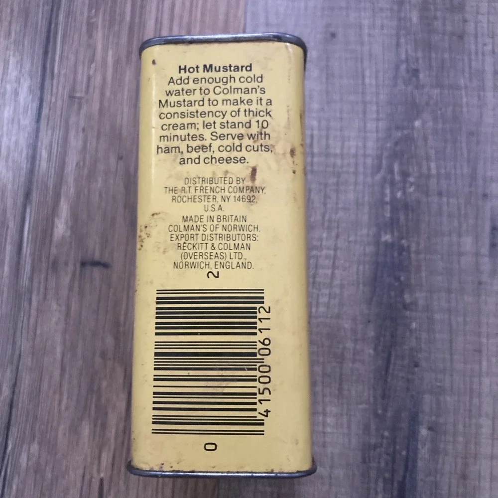 Vintage Colman's Mustard Metal Tin 4 OZ‎ Empty Kitchen Decor Large Tin